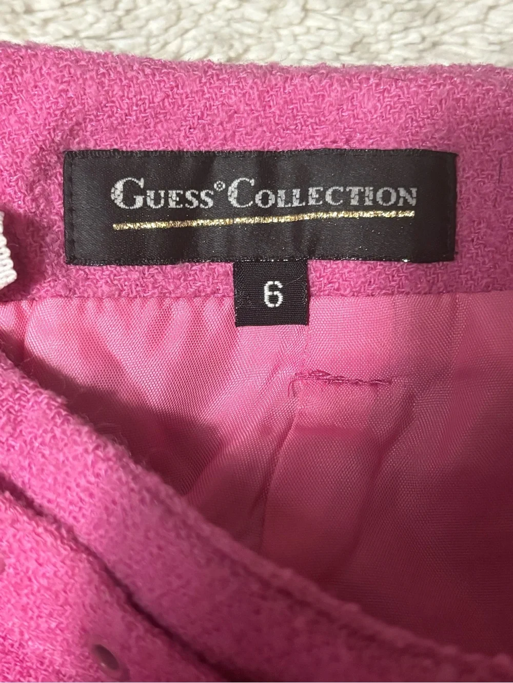Vintage GUESS Collection Pink Wool Blend Belted Mini Skirt Sz 6 USA Made